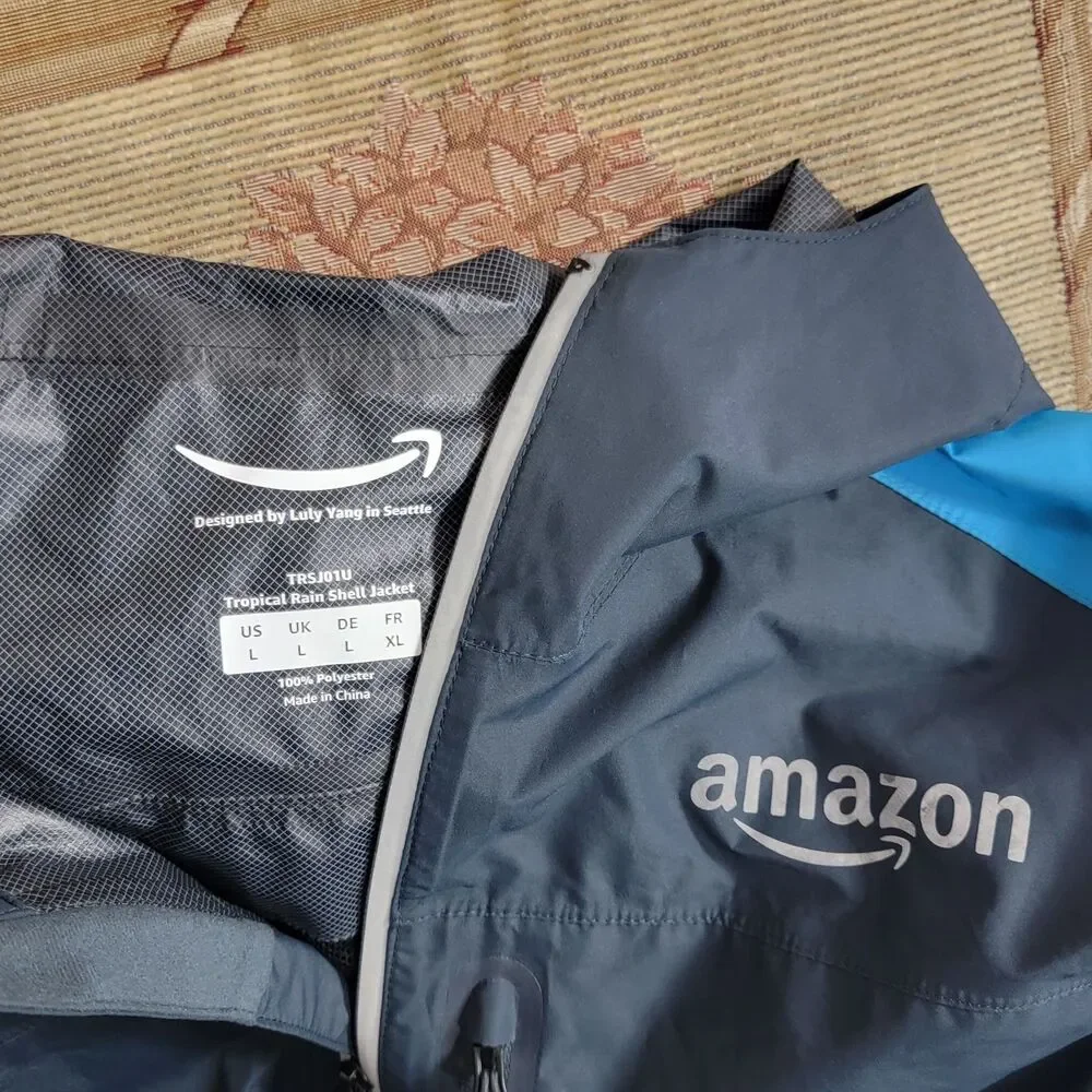 Amazon Tropical Rain Shell Jacket Mens Large Blue Vented Zip Luly Yang Workwear
